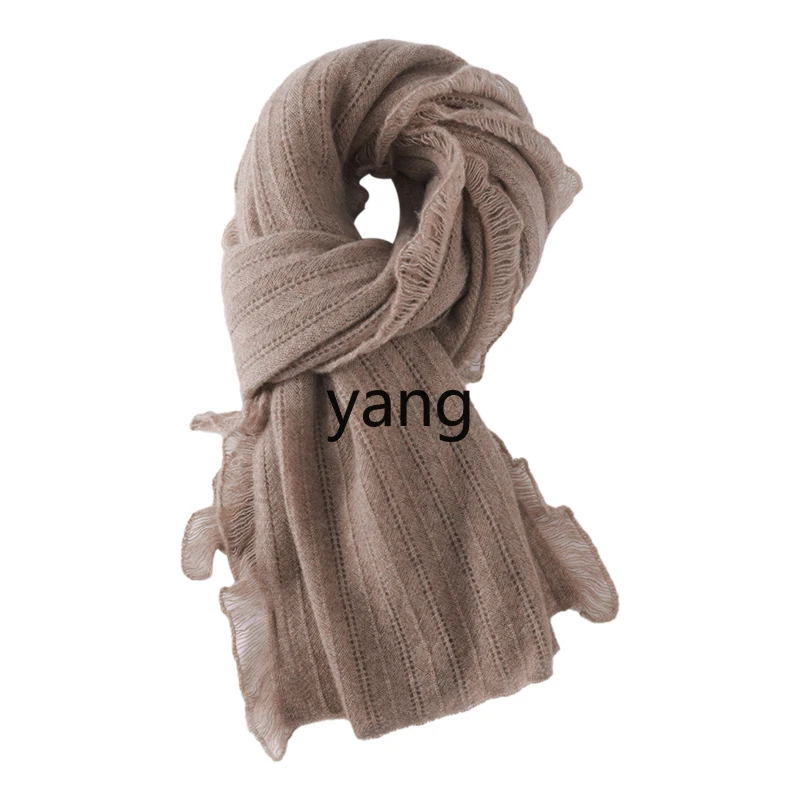 

LMM knitted 100% cashmere fringed scarf women's hollow large shawl air conditioner cardigan scarf autumn and winter