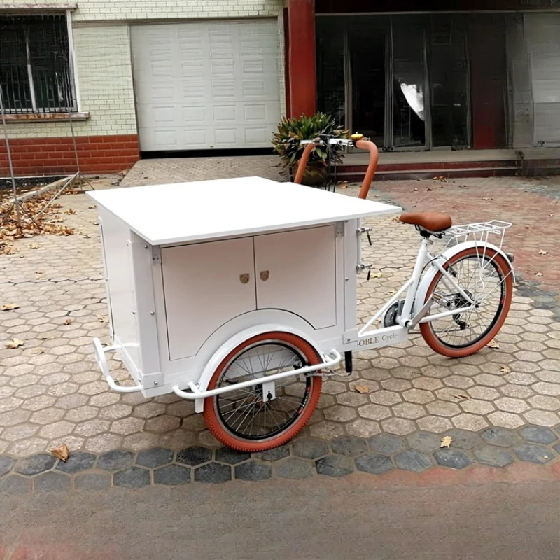 

Reverse riding three-wheeled sales bicycle store Meichen mobile display tricycle coffee cart