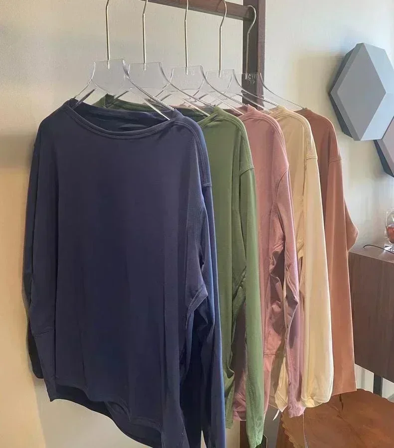 

Женская футболка с длинным рукавом «Назад в действие», свободная дышащая футболка, спортивная струящаяся футболка, влагоотводящая спортивная рубашка для пилатеса