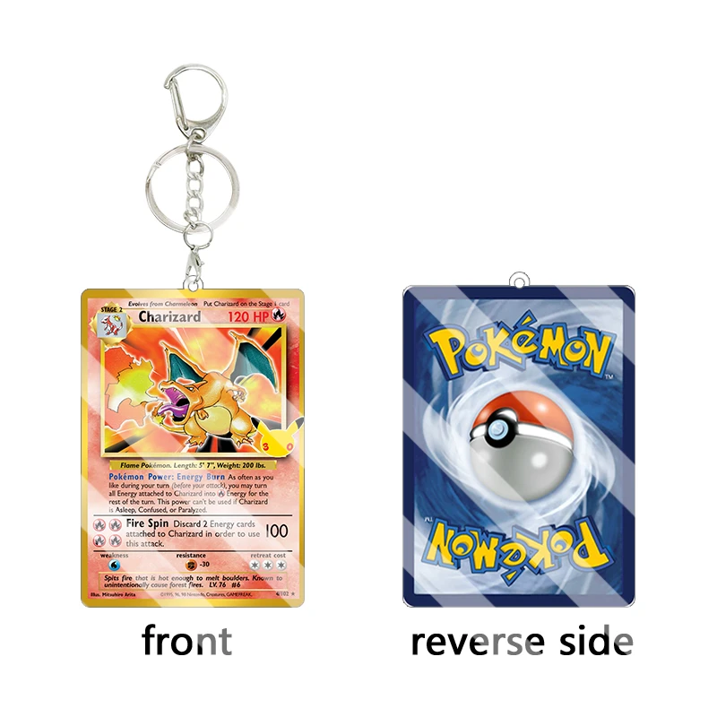 English 30th Acrylic Keychain TCG Mewtwo Ex Zekrom Cartoon Charizard Lycanroc Collection Game Cosplay Props Bag Pendant Gift view 4