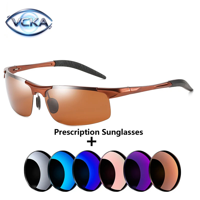 VCKA Aluminum Magnesium Half Frame Myopia/Reading Sunglasses Women Sports Men Drive Polarized Progressive Prescription Goggles