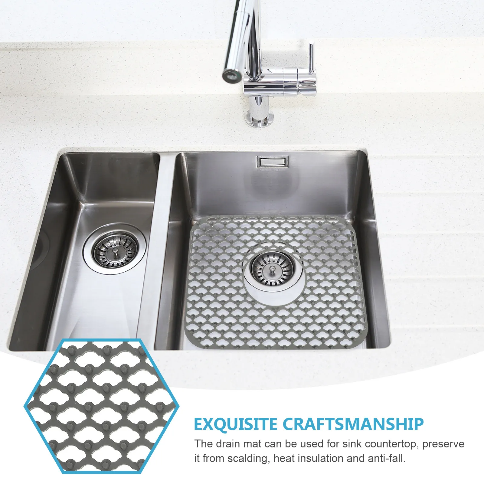 

Silicone Sink Draining Mat Non-Slip Hollow Drain Pad Kitchen Sink Countertop Anti-Fall Heat Insulation Flexible