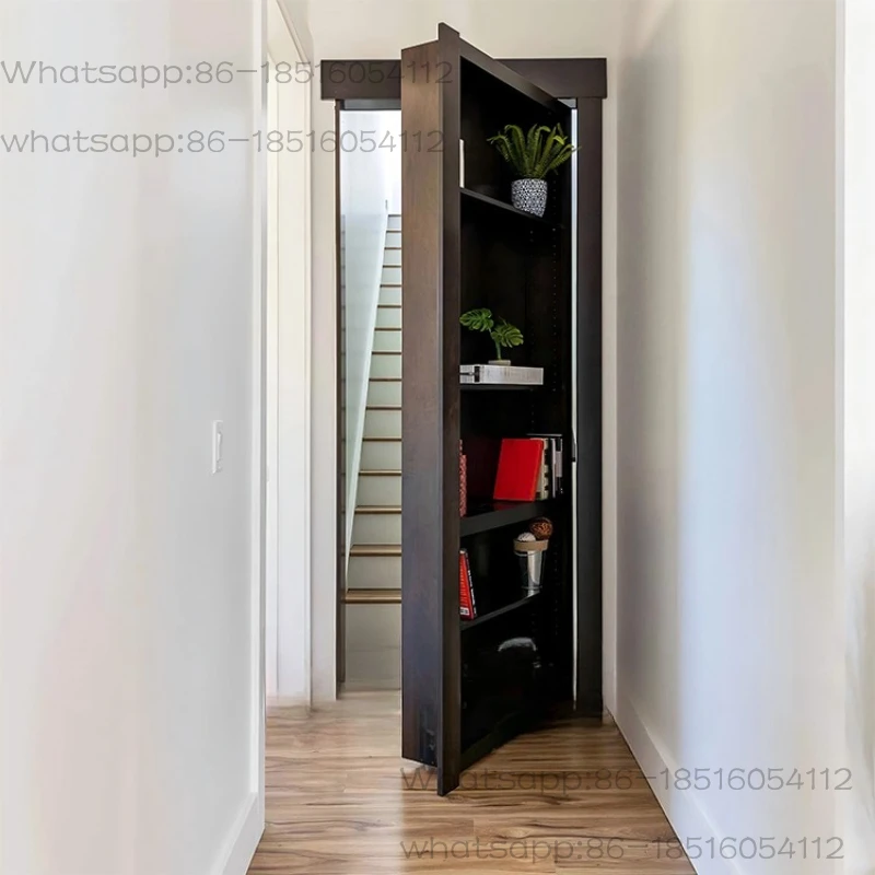 Premium Indoor Wooden Basket Wall Pantry Storage Shelf Bookshelf with Hidden Bookshelf Door Murphy Door System