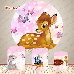 Disney Bambi Deer Circle Backdrop Girl Birthday Baby Shower Photo Backdrop Round Cylinder Cover Decorations Photo Booth Prop