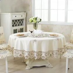 Tafelkleed Ronde Tafel Satijn Beige Europa Geborduurd Tafelkleed Eettafel Cover Stoelhoes Woondecoratie Handdoek Stofdicht
