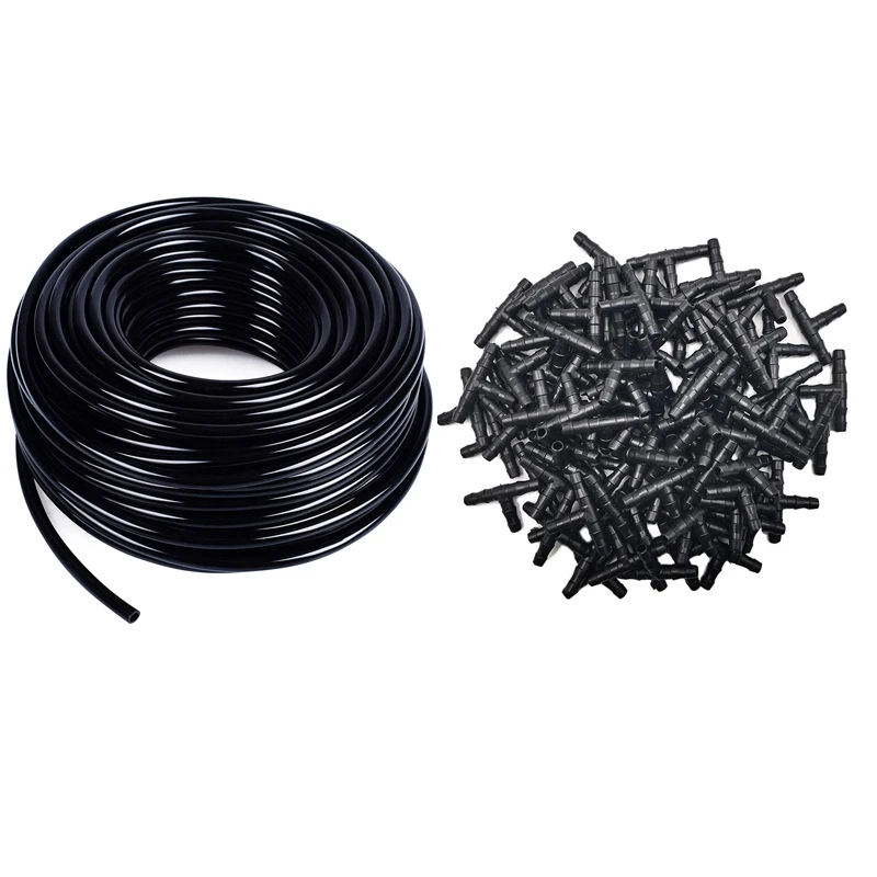 

30M Meter 1/4 Inch Blank Distribution Pipe Drip Irrigation Hose With 200Pcs 1/4 Inch Universal Barbed Tee Fittings Promotion