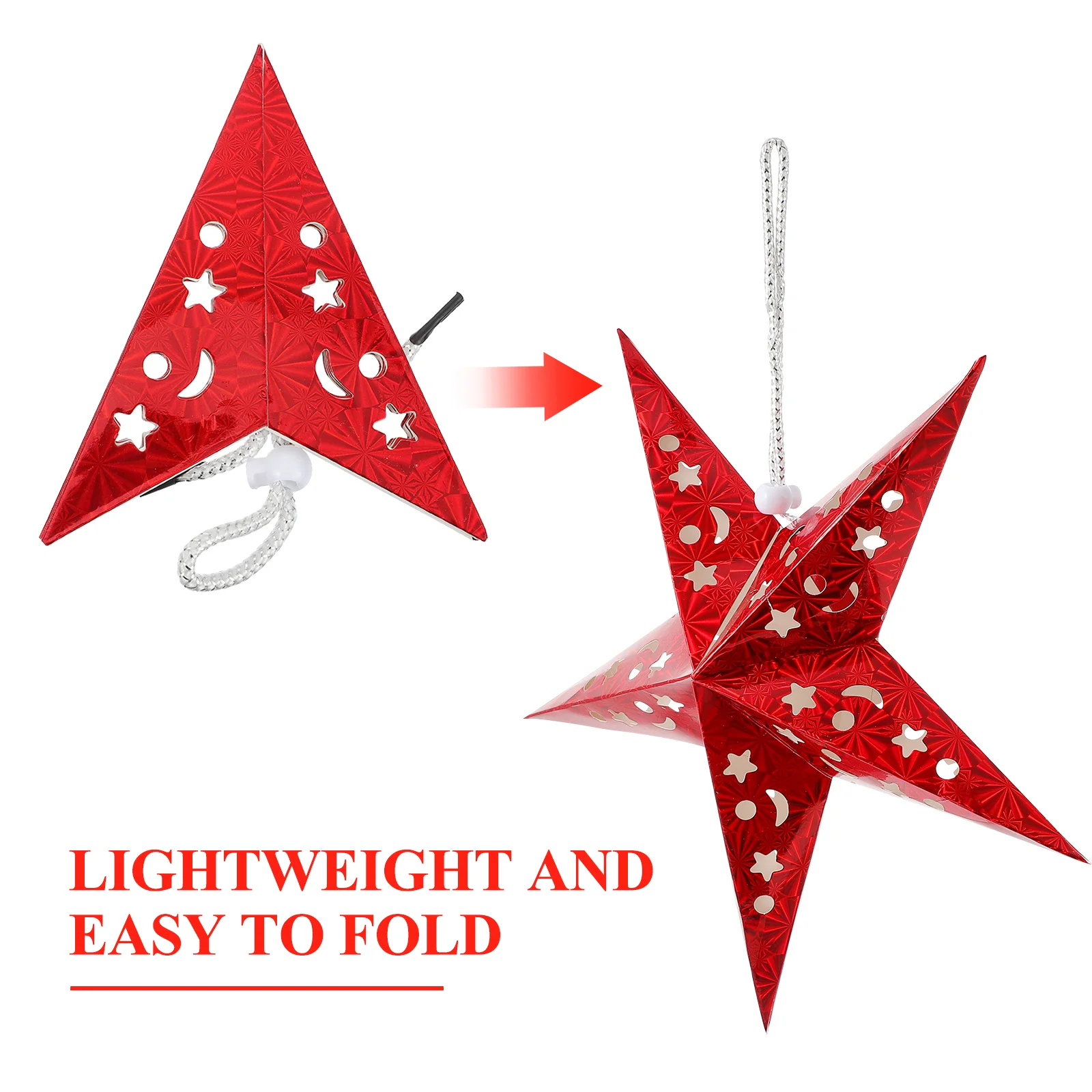 4 Pcs Pentagram Pendant Christmas Tree Topper Lantern Garland Wreath Ceiling Lampshade Paper Star Light