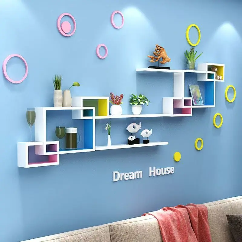 クリエイティブグリッドウォールマウントシェルフ、穴あけ不要、リビングルーム、寝室、テレビ背景壁装飾、収納パーティション、壁掛け