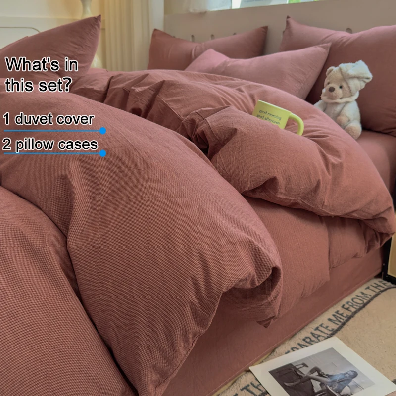 100% Washed Cotton Yarn‑Dyed Duvet Cover Set, Soft Breathable Duvet Cover with Pillowcases, Wrinkle‑Resistant Cozy Bedding Set