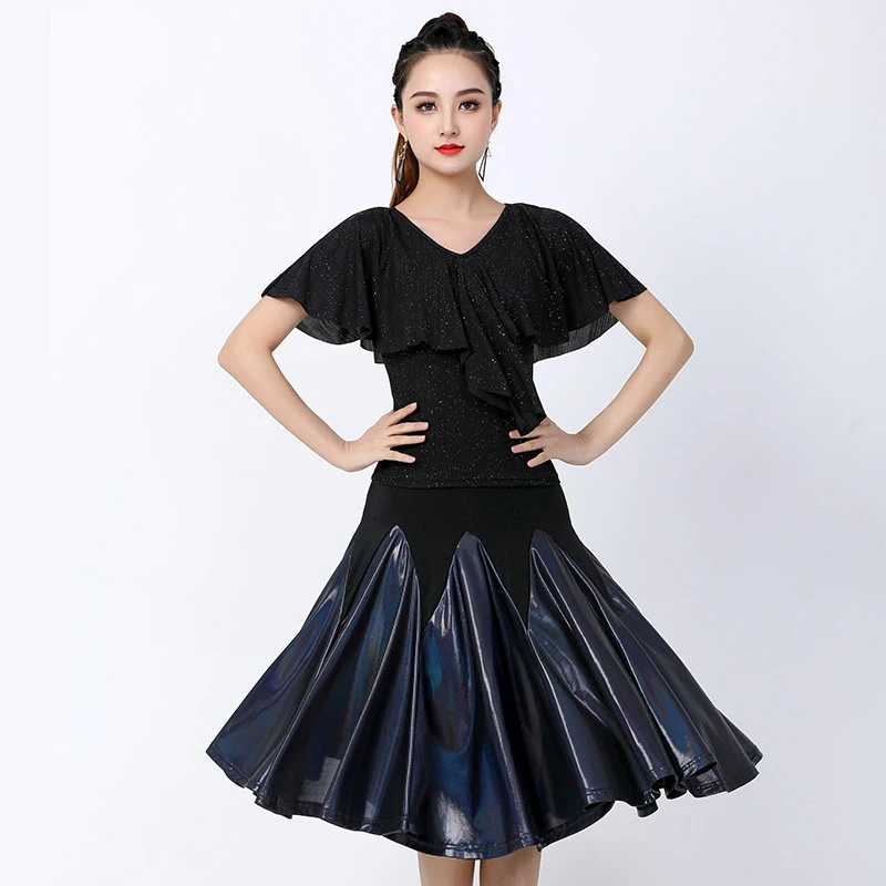 Danse latine Robe Extensible Salsa Samba Filles Franges Costume Demi Manches Concurrence Robes Femmes Satin Jupe de Scène