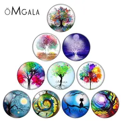 10Pcs Tree Of Life 12/20/25mm Glass Cabochons Round Dome Flat Back for Earring Bracelet Ring Base DIY Jewelry Making Finding