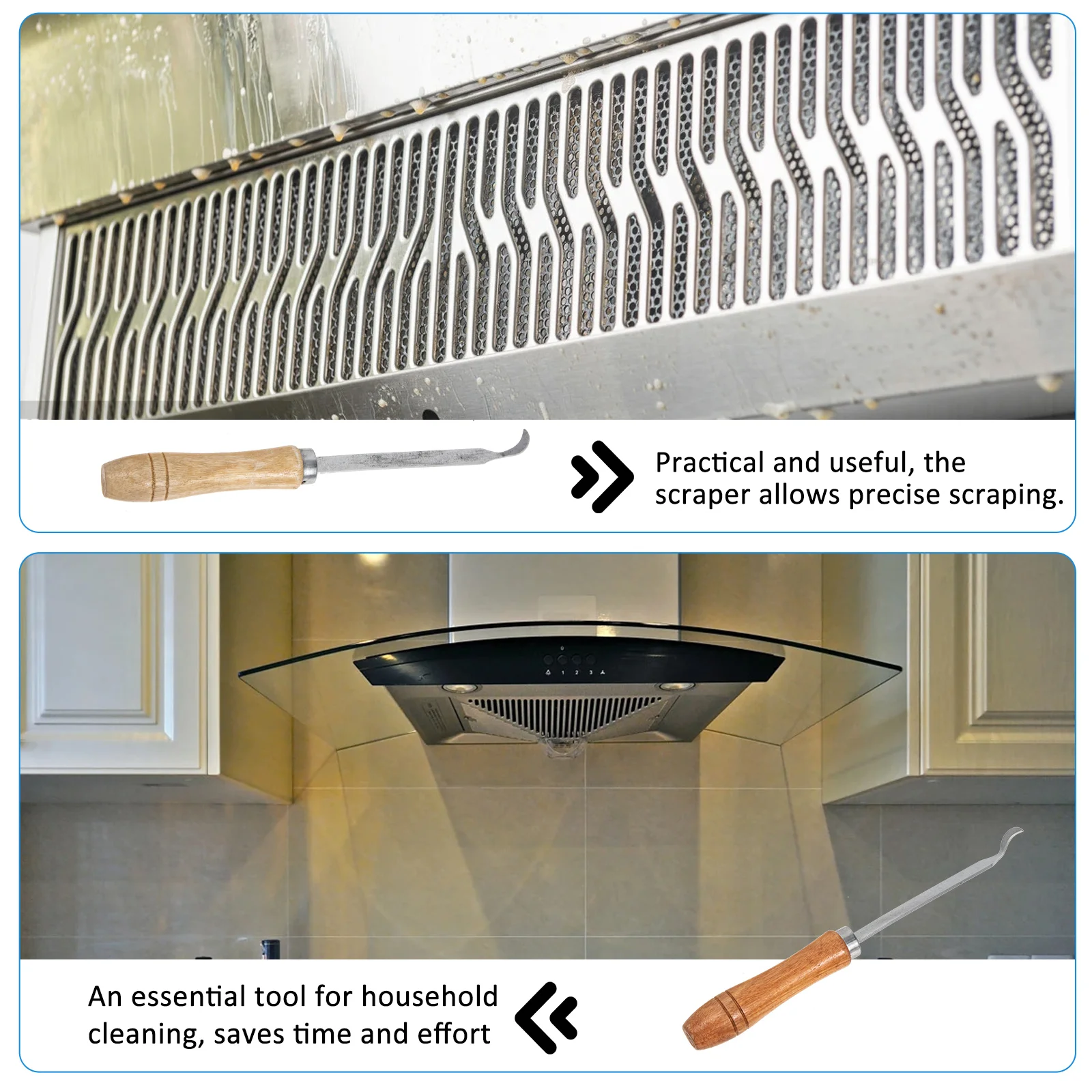 

3pcs Cleaning Tools Set Stainless Steel Wood Handle Range Hood Wind Wheel Scraper Kitchen Decontamination Tool Home Supplies
