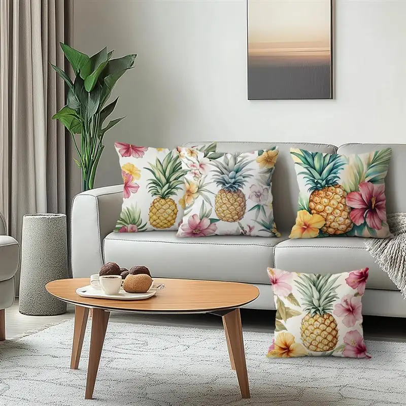 Pineapple Hibiscus Flower Cushions Pillowcase Printed Polyester 45x45cm Throw Pillow Cover Decorative Sofa Cushions Pillowslip