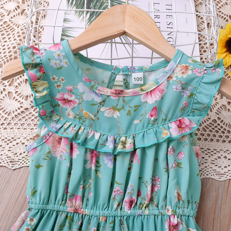 Humor Bear Mädchen Blumendruck Prinzessinnenkleider, geschichtetes Vase-Kleid, lässige Kinderkleidung, modische Sommerkleidung – Detail 4