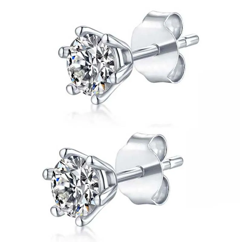 

6 Claws Real 0.5-1 Carat D Color Moissanite Stud Earrings 100% 925 Sterling Silver Classic Cute Romantic Style Earring for Gift