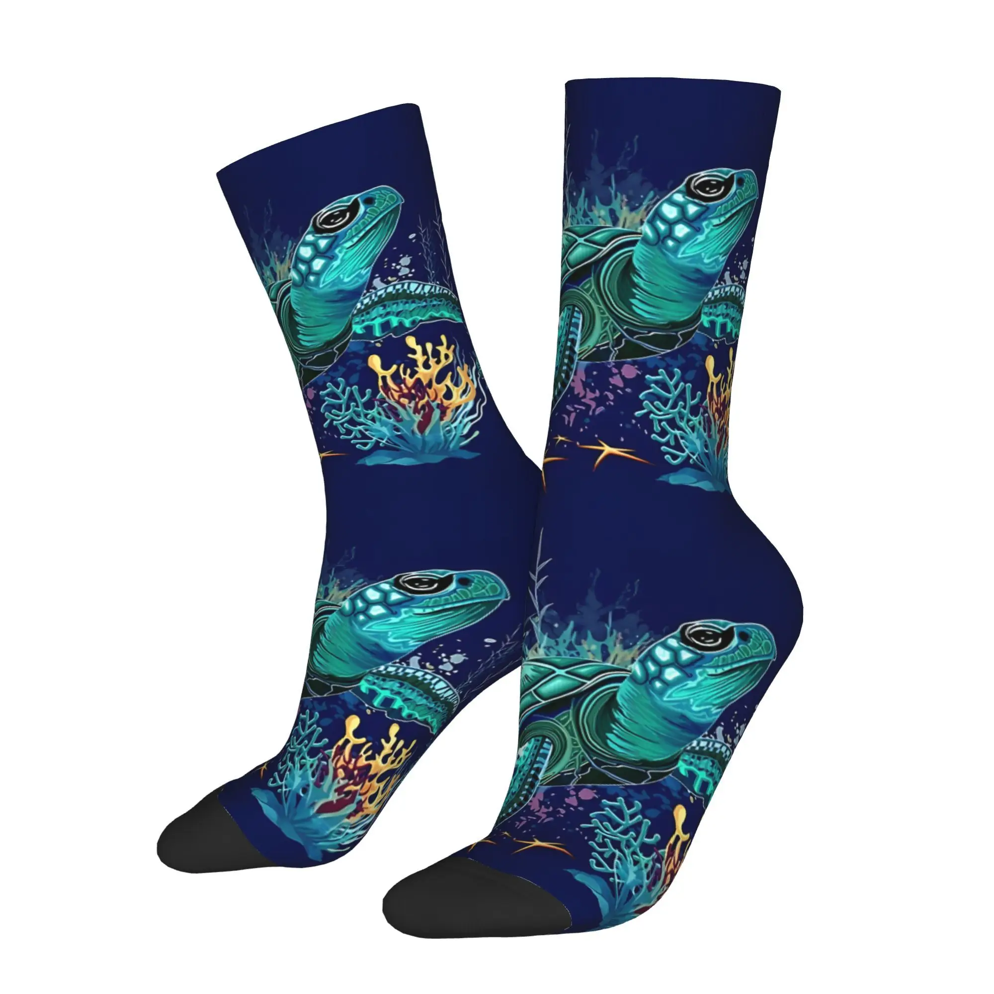 1pc Sea Turtle Watercolor Style Printed Men's Socks  Novelty Hip Hop Harajuku Pattern Crew Sock Casual Gift
