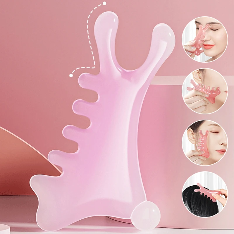 

1Pc Multifunctional Head Meridian Massage Comb Resin Five Wide Tooth Comb Facial Scraping Plate 4in1 Eye Shoulder Neck Scraping