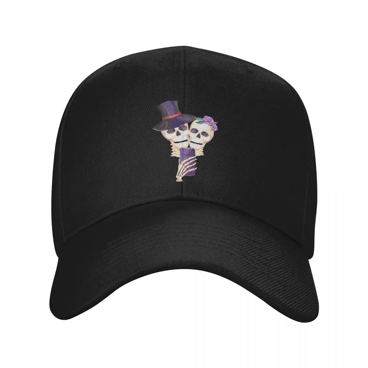 

Funny Skull Husband And Wife Take A Selfie T shirt & Stickers Baseball Cap Trucker Cap Hats Woman Men's