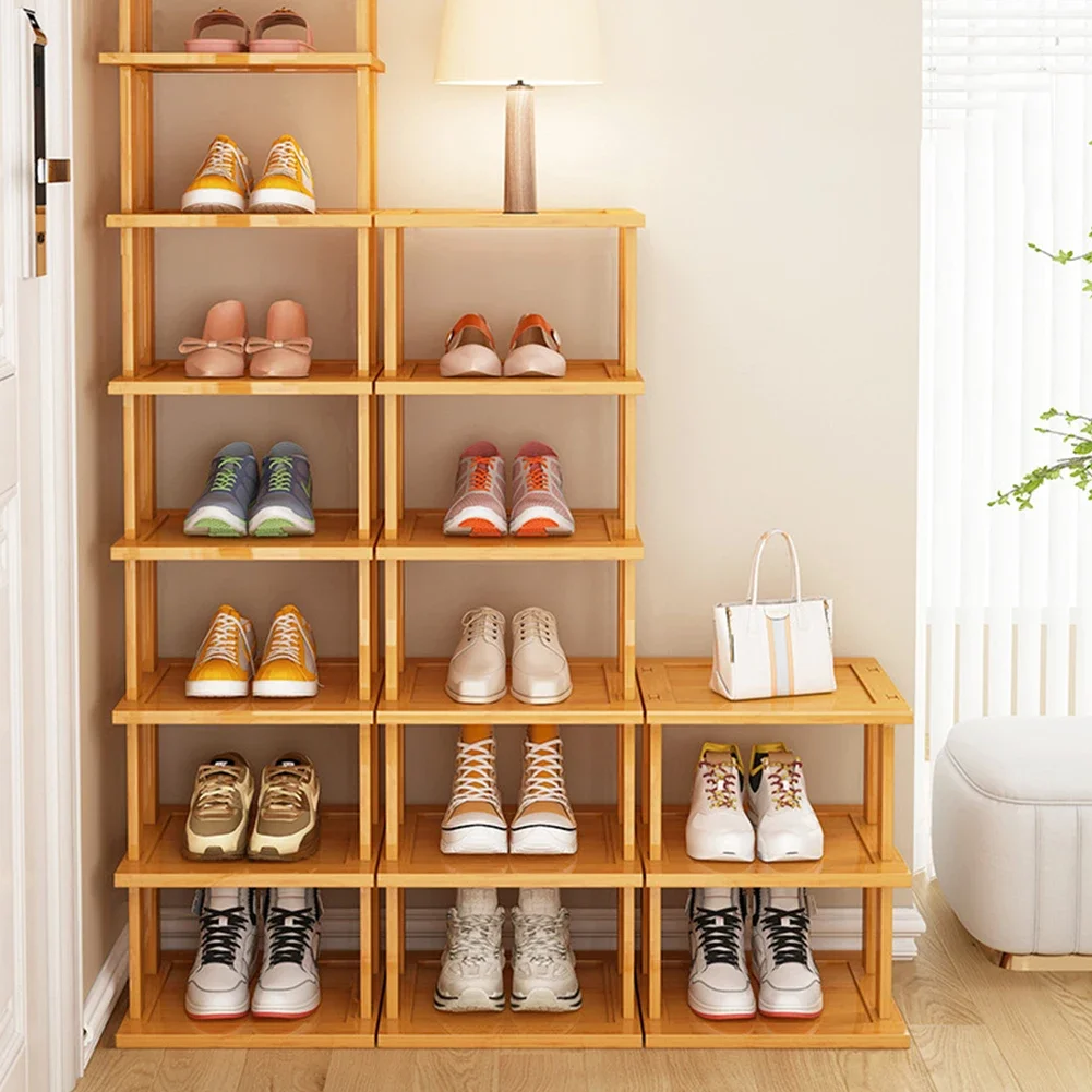 Multi-Layer  Bamboo Shoe Rack 40/60/80CM Tall Household Thick Bamboo Material  Space Saving Shoe Shelf for Entryway Hallway