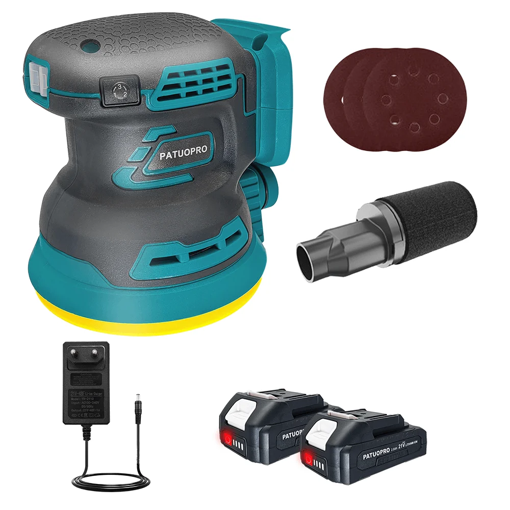 Lijadora Orbital aleatoria de disco inalámbrico eléctrico de 125mm, pulidora sin escobillas, máquina de lijado de 3 velocidades compatible con batería Makita de 18V