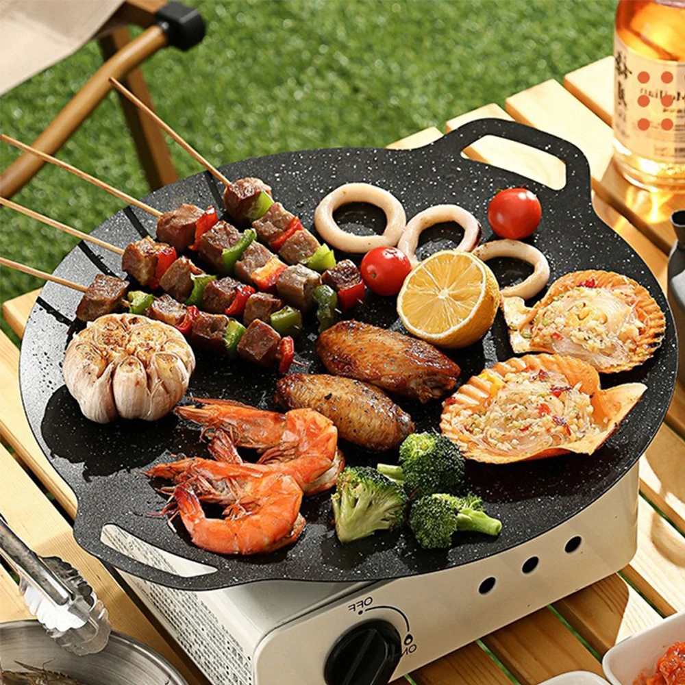 6-Schichtige Antihaft-Runde Grillpfanne, Doppelgriffe, Ölabtropf-Design für Innen- und Außenbereich