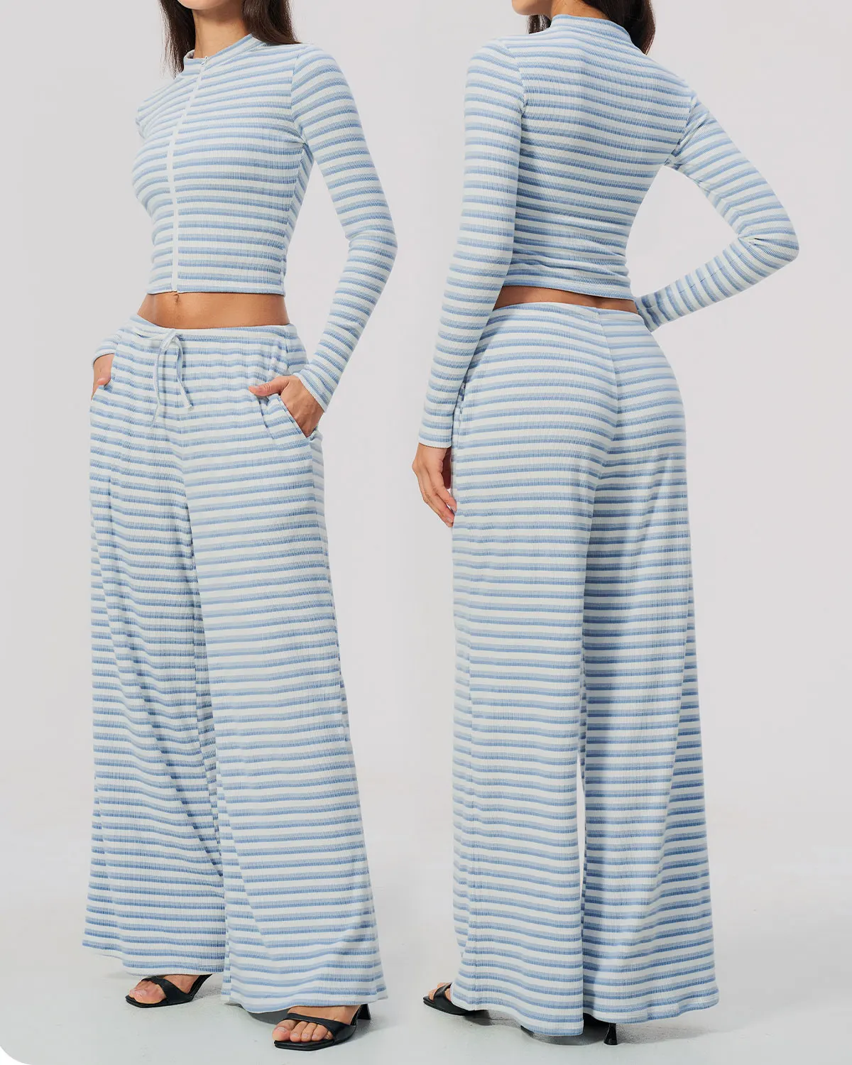 2PCS Fitness Set Women Sports Suit With Zipper Stand Up Collar Loose Soft Breathable Slimming And Wide Leg Yoga Suit For Women