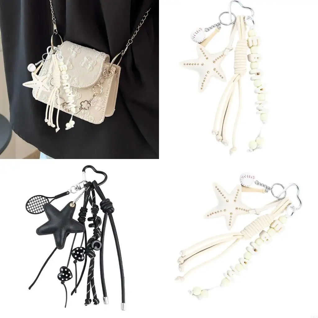 

Braided Rope Keychain for Women Handbag Charms Fashion Stars Keychain Accessories Valentines Day Gifts Car Rings 547A
