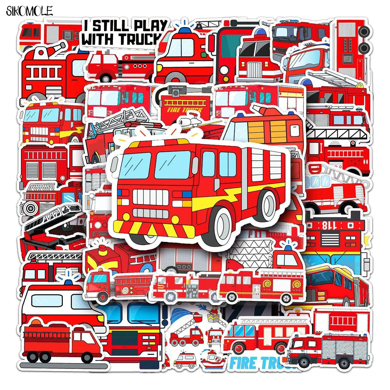 10/30/50PCS Cartoon Fire Engine Stickers Aesthetic Skateboard Laptop Motorcycle Phone Car Graffiti Sticker Decals Kid DIY Toy