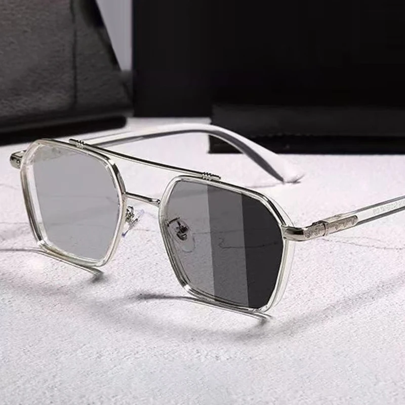 

Retro Double Bridge Square Anti-blue Light Glasses for Women Men Vintage Photochromic Sunglasses Oversize Pilot Eyeglasses