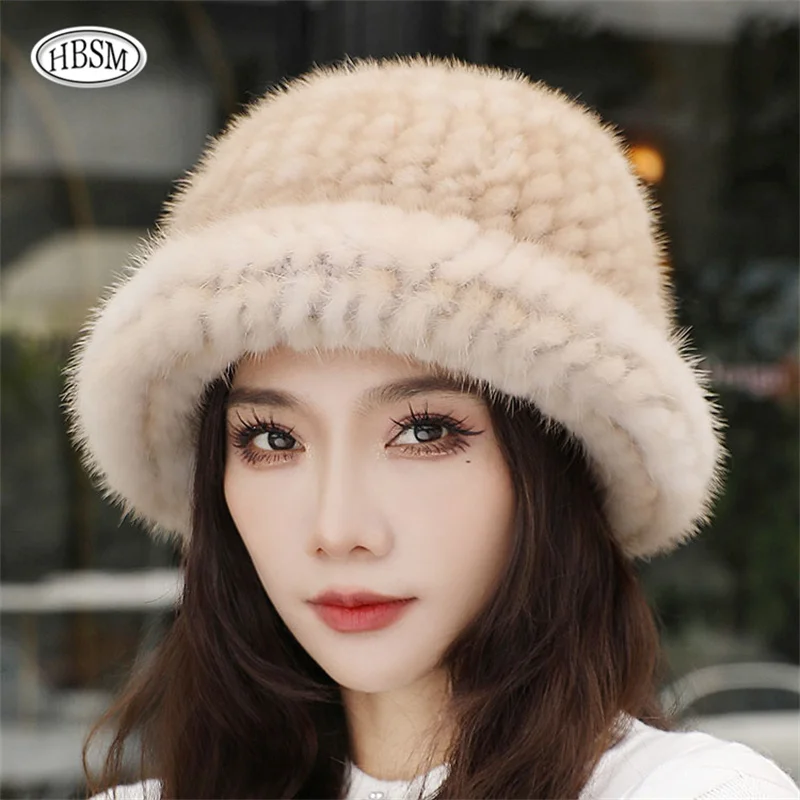 Hat Woman Winter Mink Fur Fisherman Hat Women Versatile Warm Female Casual Party Fur Hats Women\'s CAP Ins Plush Bucket Hat