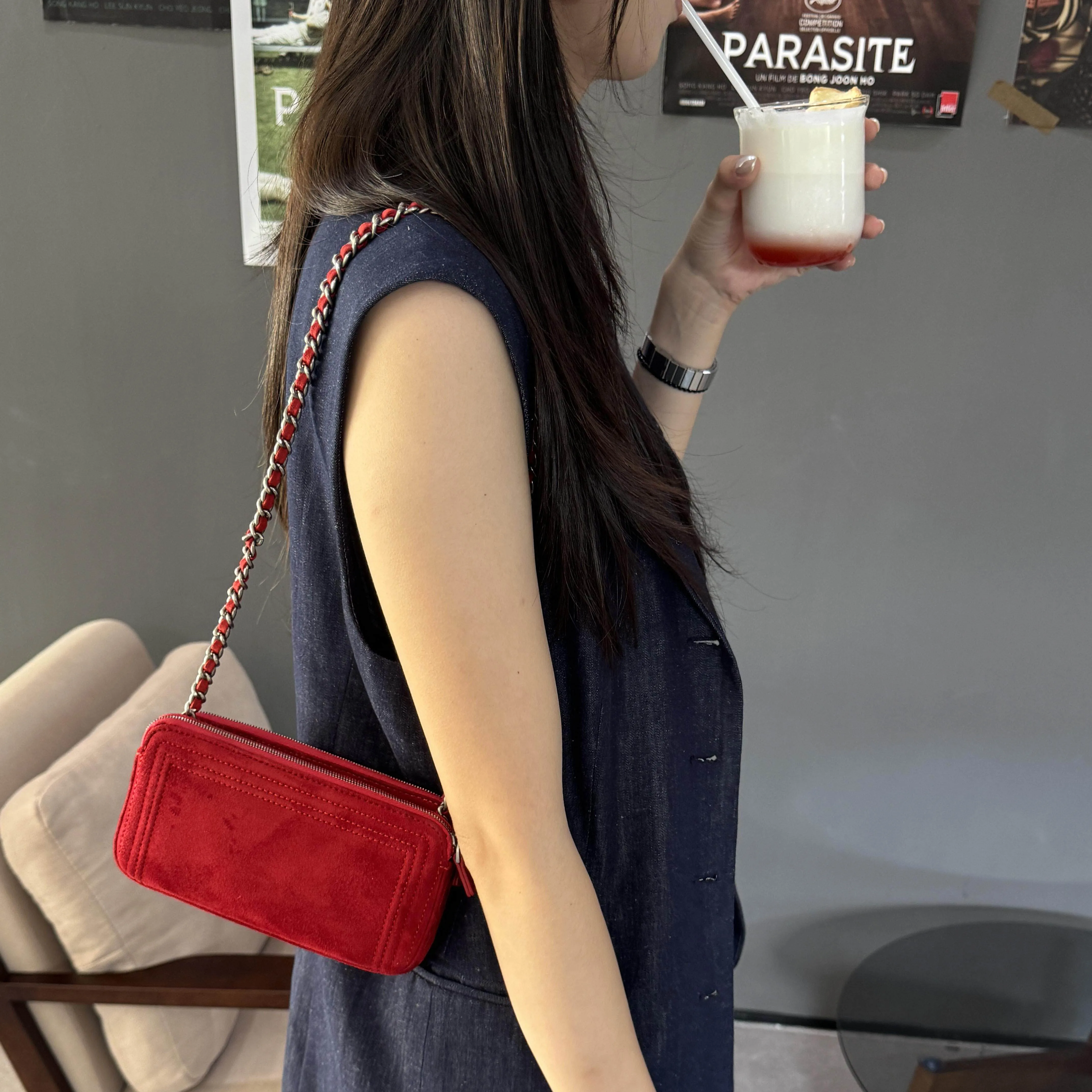 

Simple Red Suede Shoulder Bag For Women Spring Summer New Retro Square Crossbody Bags Fashion Luxurious Design Chain Handbags