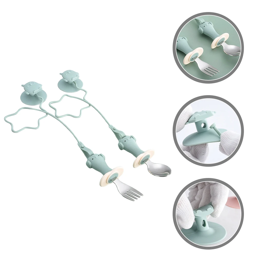 

1 Baby Suction Chain Anti-Loss Silicone Stainless Steel Toddler Feeding Tableware Flatware Kids 0-3 Years Toddler