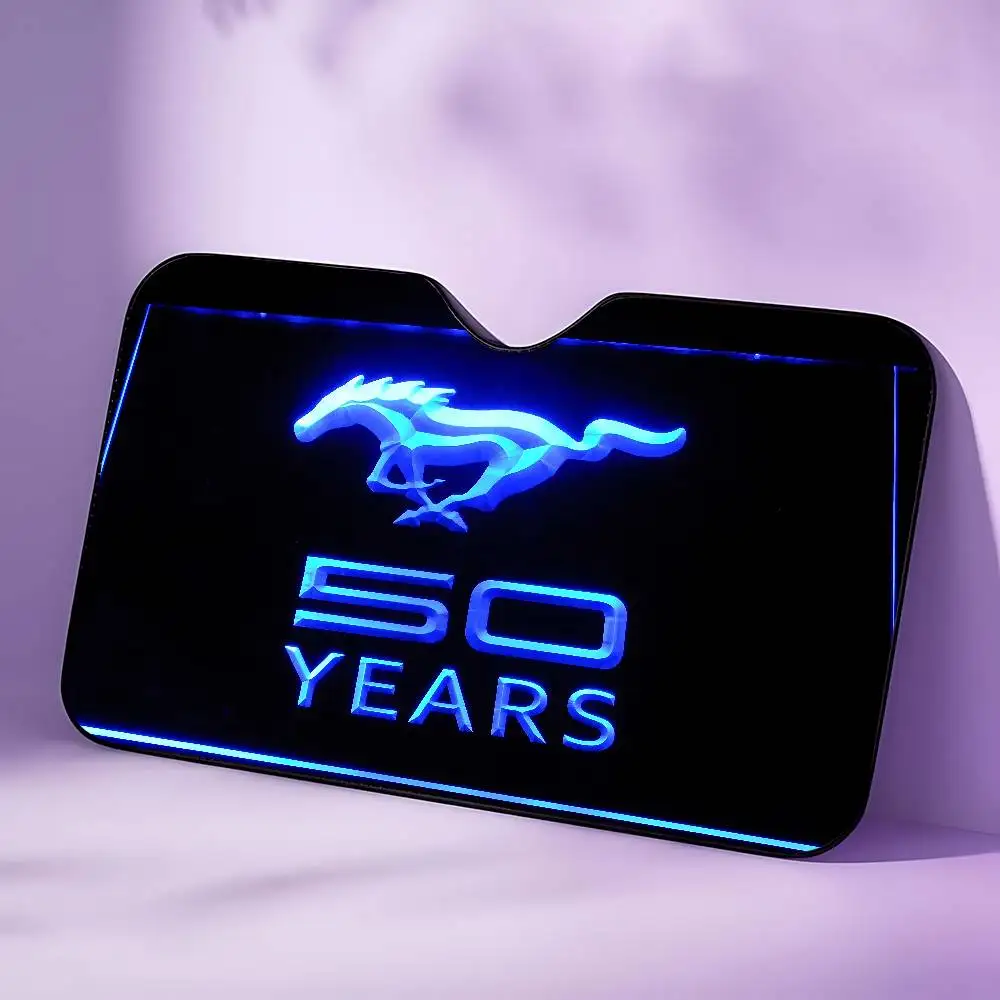 F-Fords M-Mustang 50 Jahre Auto-Sonnenschutz, Auto-Windschutzscheibe, universeller Sonnenschutz, zusammenklappbare Visierabdeckungen