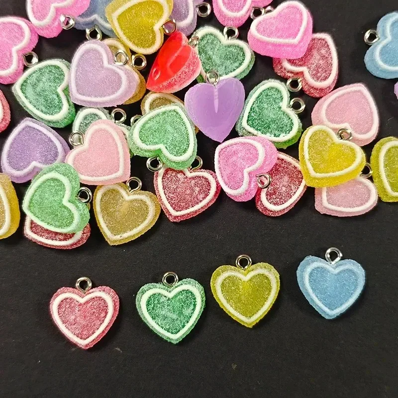 10Pcs Sweet Candy Heart Resin Charms Multicolor Gummy Heart Pendants DIY Jewelry Findings For Keyring Earring Making