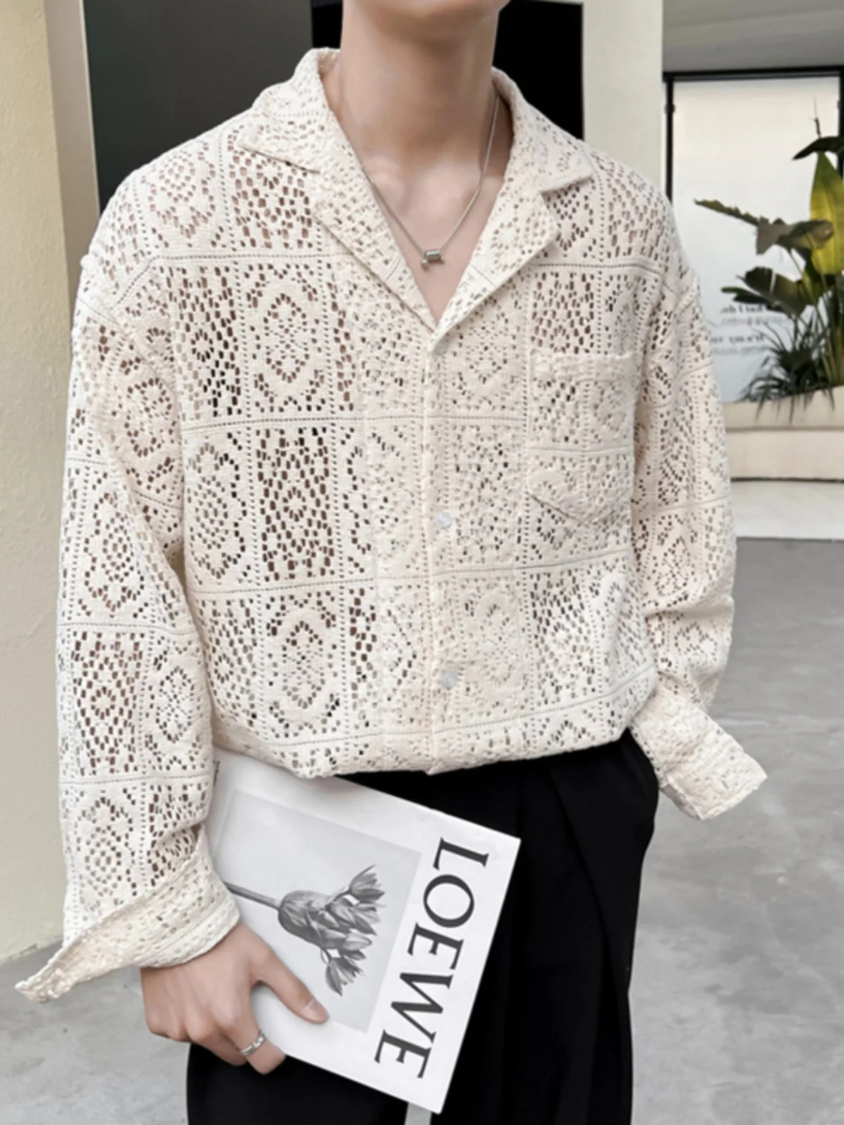 

Men's Color Me Hollow Long Sve irt European Sle Stand Fit Youth Summer Faion Casual irt