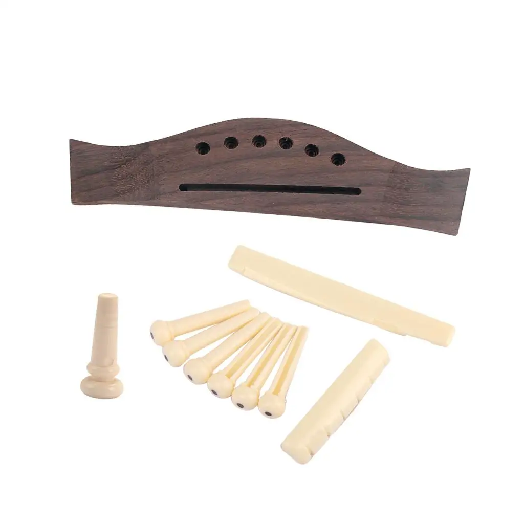 Rosewood Acoustic Guitar Bridge Bone Pegs Saddle Nut Kit Musical Instrument Accessories for Basic Acoustic Guitars
