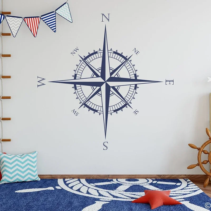 

Compass Wall Decal "The Explorer" fits on walls, ceilings, table world map art, home decor, nautical nursery E220