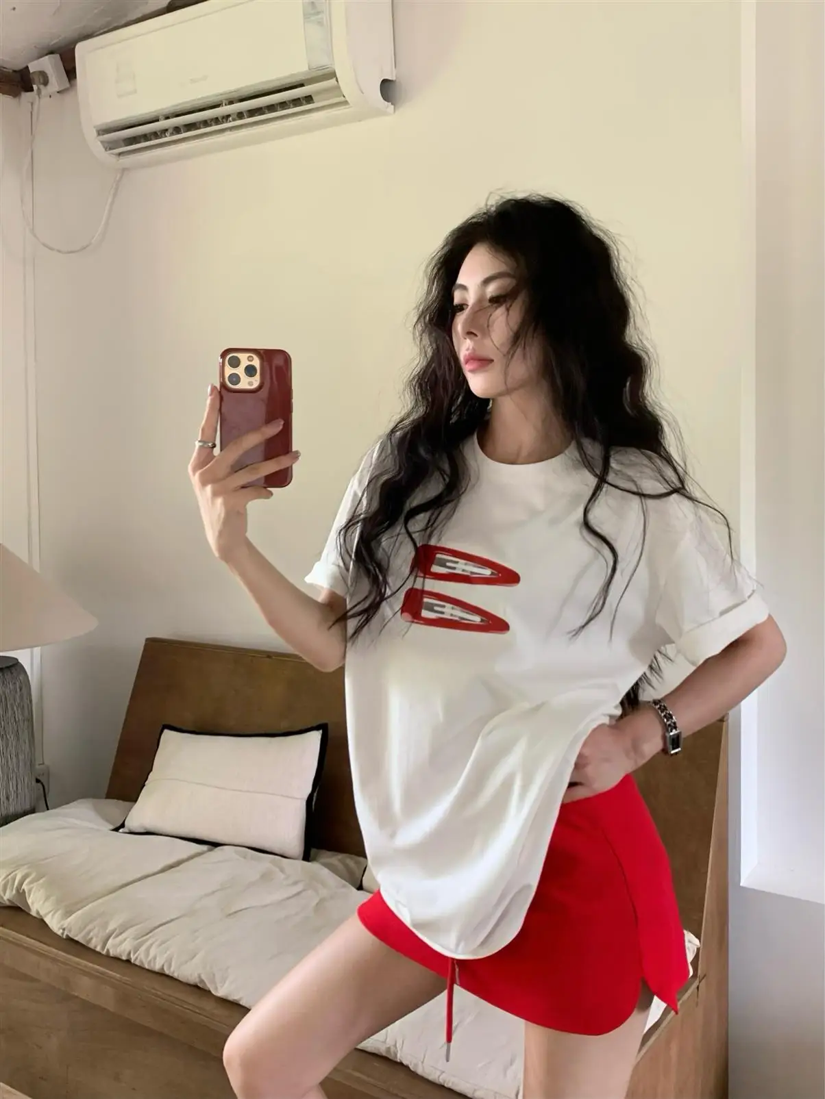 

Модный повседневный свободный топ средней длины с принтом, женская футболка Dongda Gate, летняя новинка, корейская версия