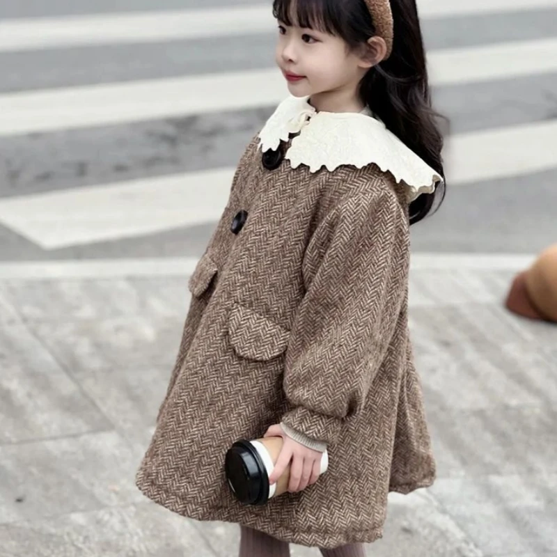 Girls Woolen Coat Overcoat Jacket Windbreak 2023 New Arrive Warm Plus Thicken Winter Cotton Teenagers Outwear Children's Clothin