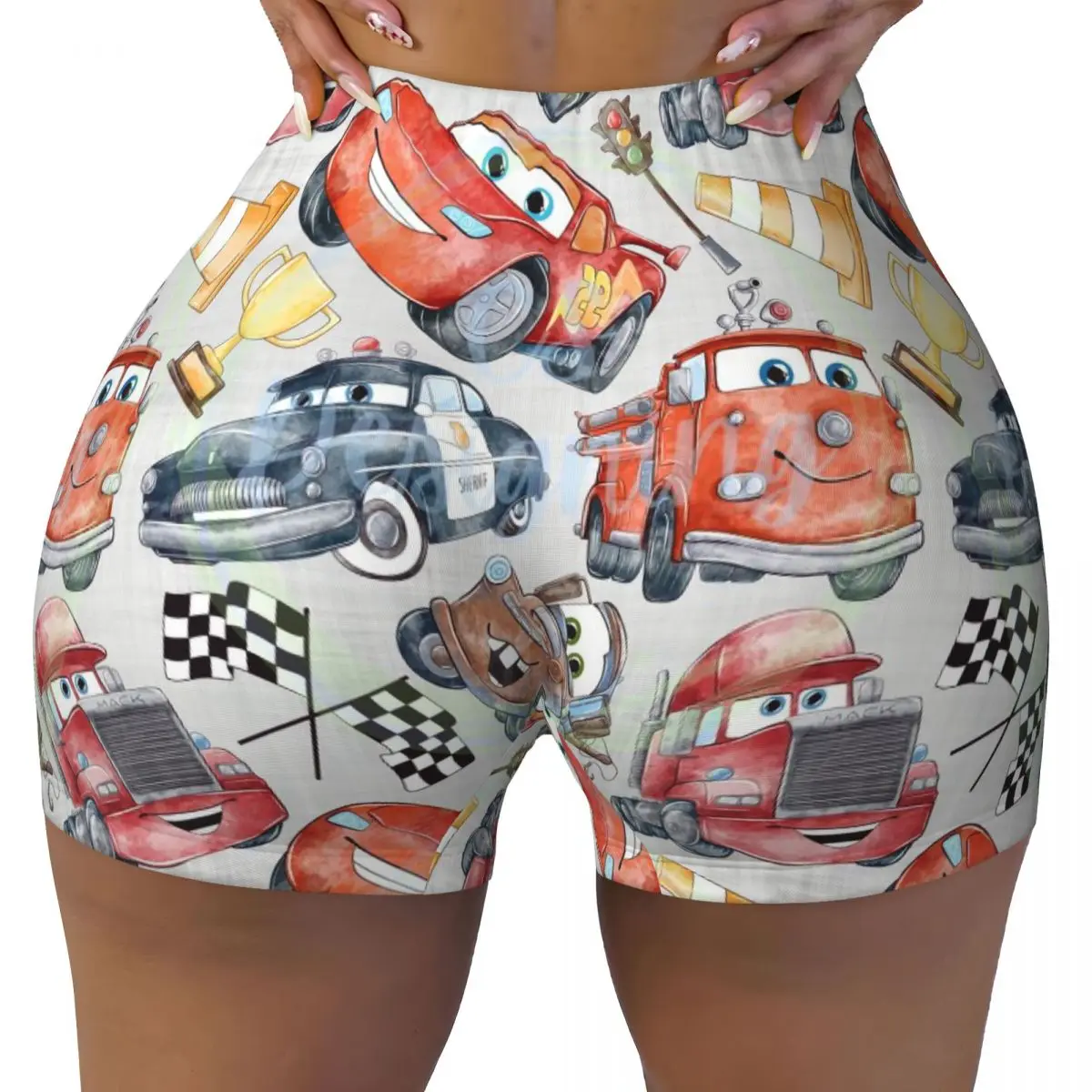 

Custom Lightning McQueen Racing Car Байкерские шорты для бега в тренажерном зале Женские спортивные шорты для йоги