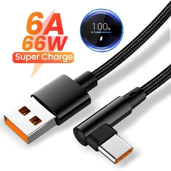 6A 66W Elbow Super Fast Charging Type C USB Cable For Xiaomi 11 12 13 14 15 Redmi Note 13 14 Pro POCO F7 F8 X6 X7 Honor Realme