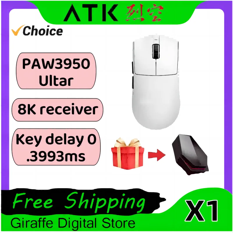 

Atk Liekong X1 Wireless Mouse Paw3950 Sensor Nordic 52840 Chip 8k Return Fps Gaming Mouse Smartspeed Wireless Lightweight Mouse
