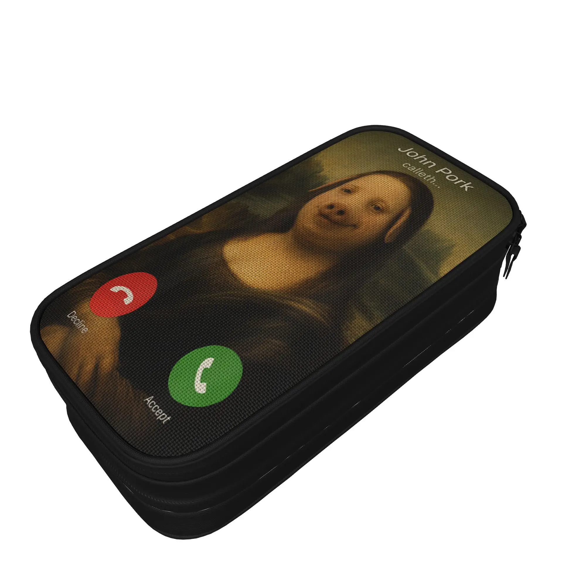 John Pork Mona Lisa Da Vinci Funny Meme Parody Dank Brainrot Pencil Case Large Pencil Box Students Canvas School Pencil Cases