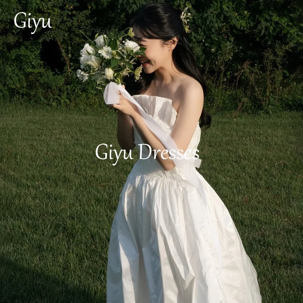 Giyu-vestidos de novia blancos elegantes, corsé con hombros descubiertos, fotografía de boda coreana, vestidos de novia formales personalizados