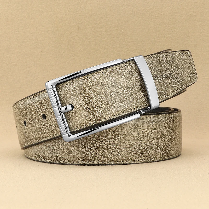 Light leather men belt famous brand pin buckle designer fashion genuine leather luxury strap casual young cowboy Waistband B856