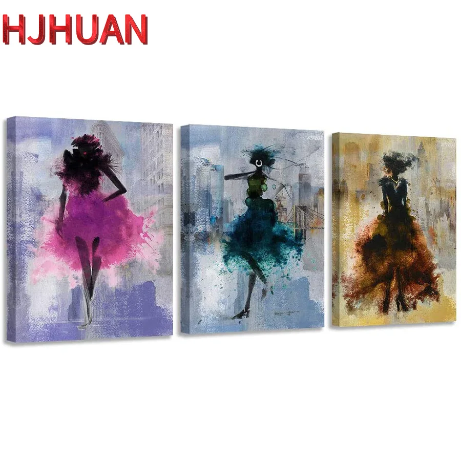 

3pcs diy diamond painting Abstract african dancing woman full square round drill diamond embroider for 2021 New arrivals gift