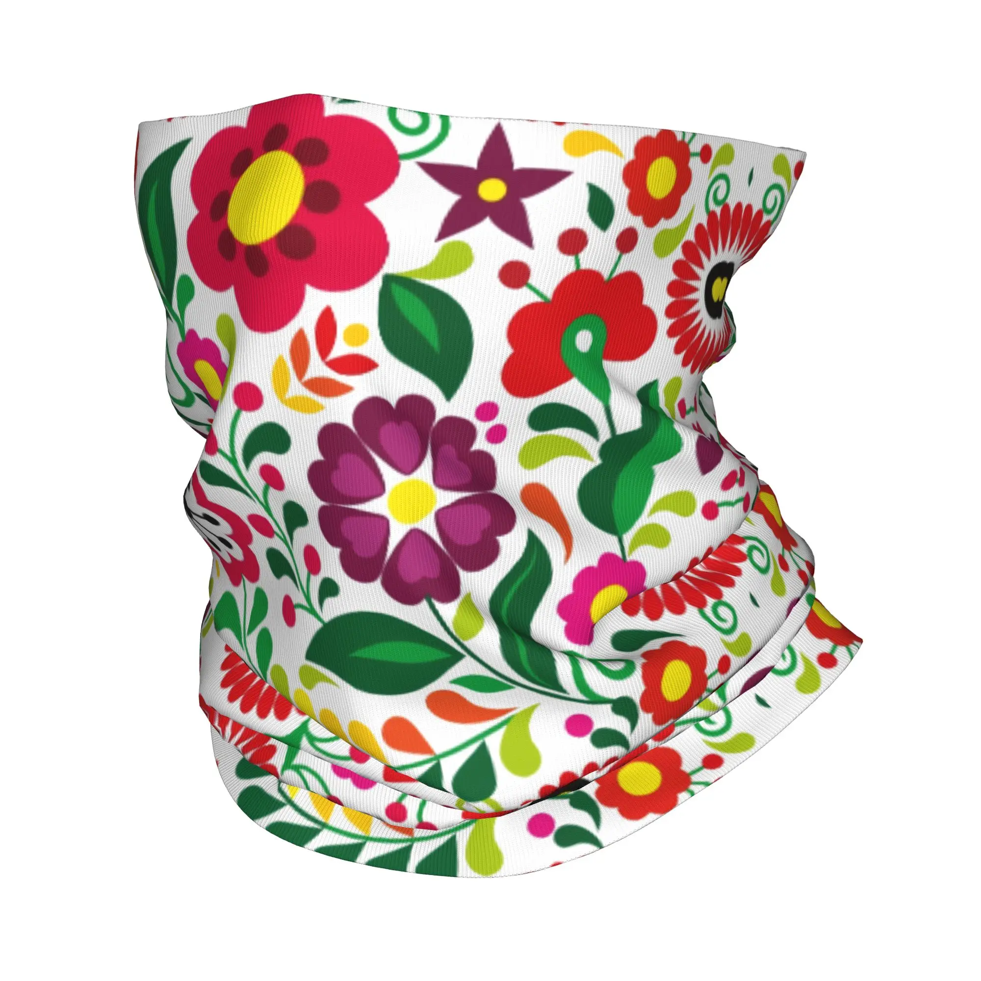 Colourful Floral Mexican Flowers Neck Gaiter Men Women UV Face Shield Winter  Bandana Scarf for Hiking