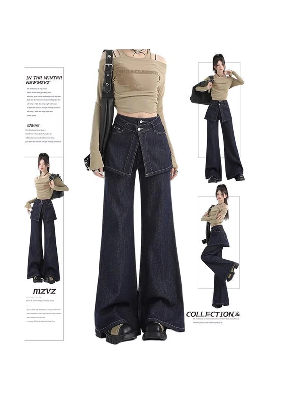 

Loose High Waist Bell Bottom Jeans plus Size Women's Autumn Winter Spring Denim Skirt Wide Leg Pants Slimming Effect