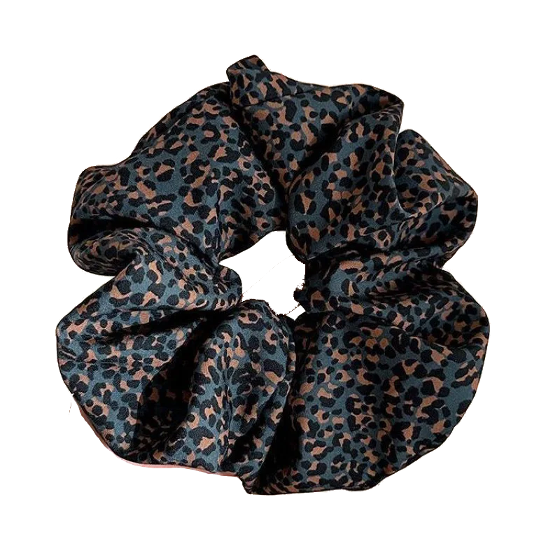 ربطات شعر مرنة بطبعة الفهد الأزرق الرجعية Scrunchie ربطة شعر من النوع المزخرف إكسسوارات شعر عالية المرونة للنساء