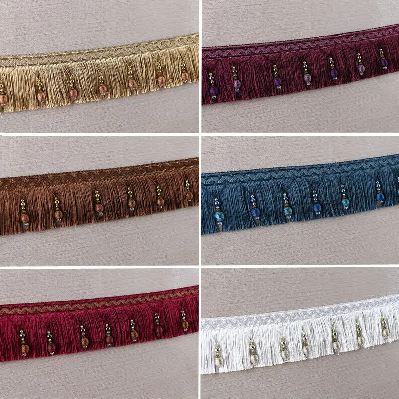 3M Luxury Exquisite Curtain Tassel Beaded Fringe Trimming Braid Trim Pom Pom Upholstery Curtain Edging DIY Decor Accessories